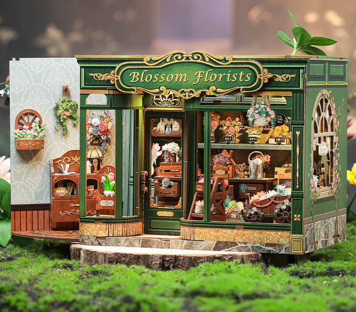 Blossom Florists Dollhouse Kit - Miniature Wizardi Roombox Kit with LED Light F07M51-97-GB403
