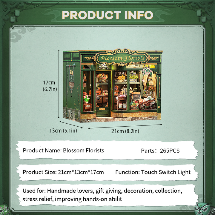 Blossom Florists Dollhouse Kit - Miniature Wizardi Roombox Kit with LED Light F07M51-97-GB403