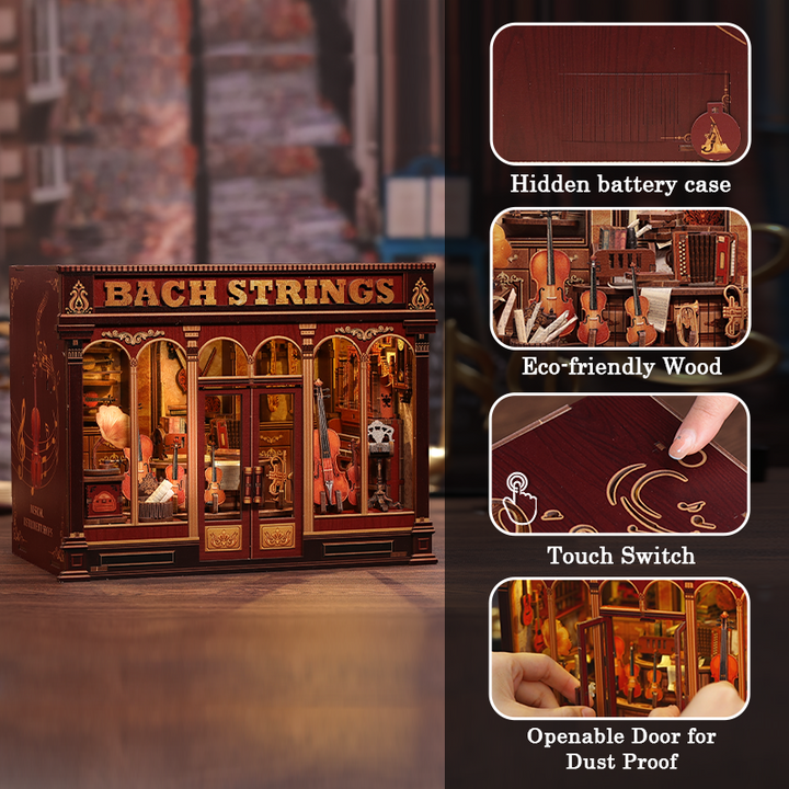 Bach Strings Dollhouse Kit - Miniature Wizardi Roombox Kit with LED Light F07M51-98-GB404
