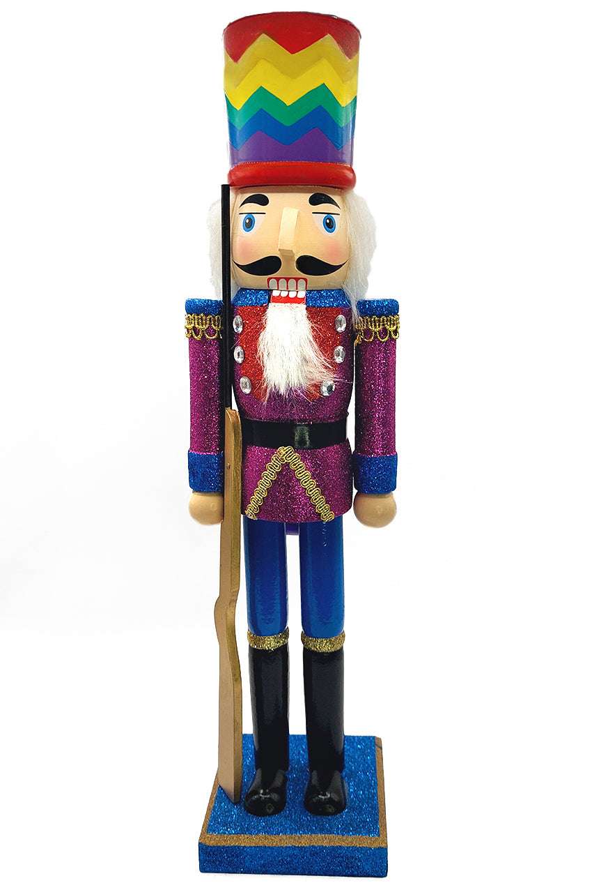 Wooden Vibrant Nutcracker with Chevron-Hat Wizardi F07M6-10 blue stand