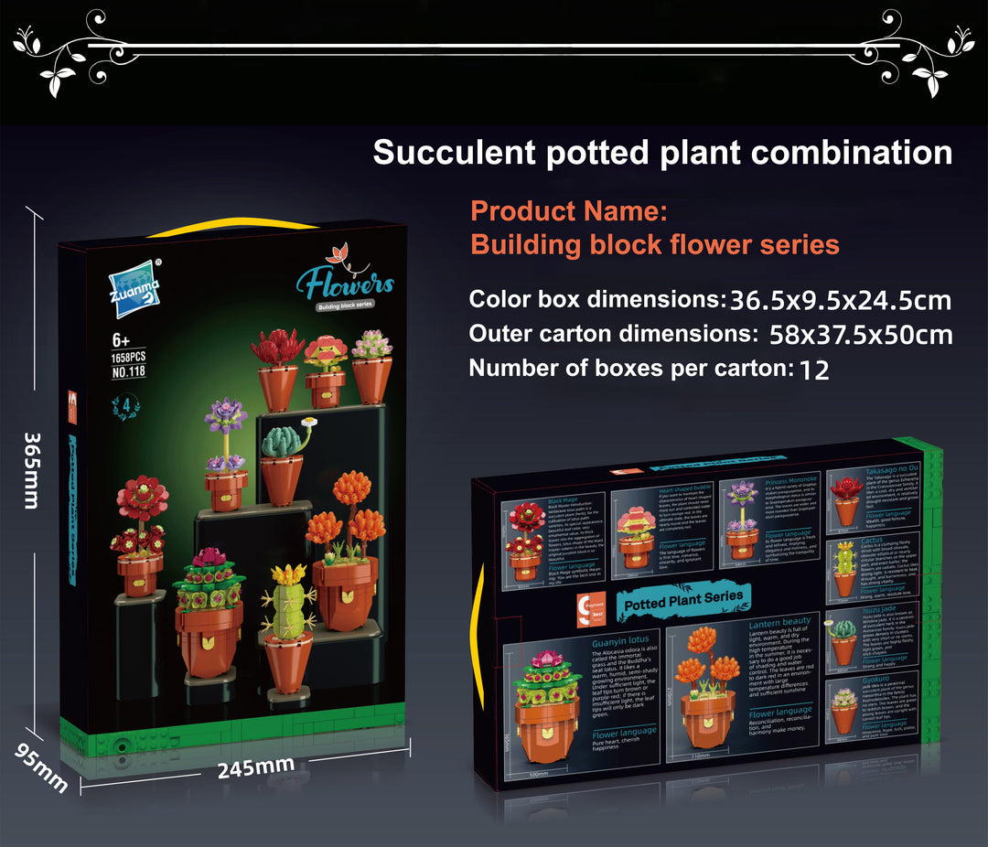Succulents Building Brick Potted Plant Kit by Wizardi F07N11-13-4(118)