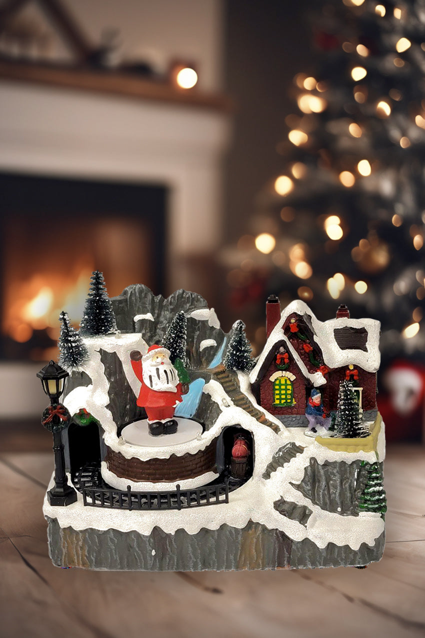 Winter Train Scene with Santa Christmas Village Miniature by Wizardi F07N5-11A