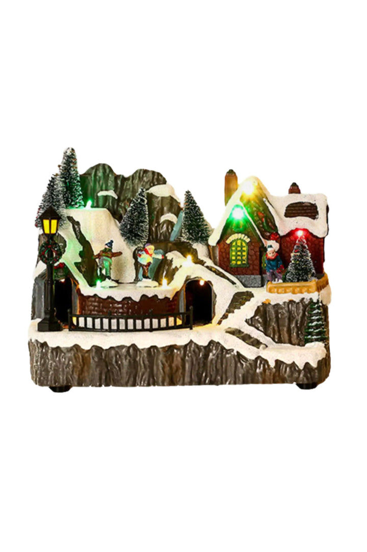 Train Scene with Ice Rink Christmas Village Miniature by Wizardi F07N5-11B
