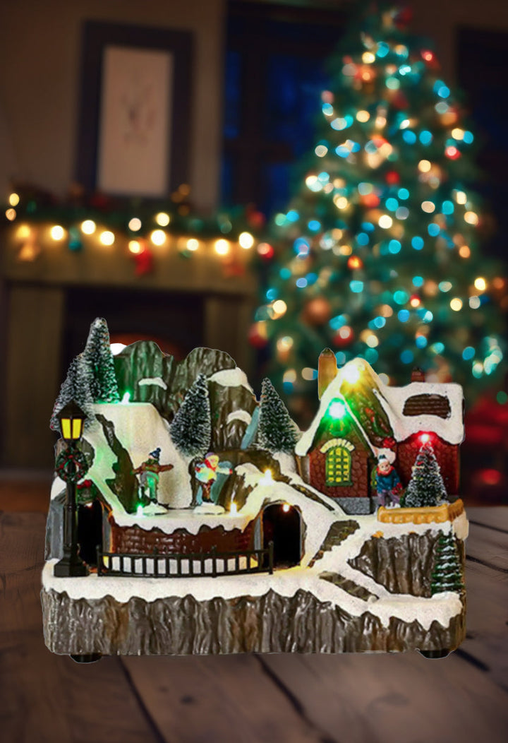 Train Scene with Ice Rink Christmas Village Miniature by Wizardi F07N5-11B