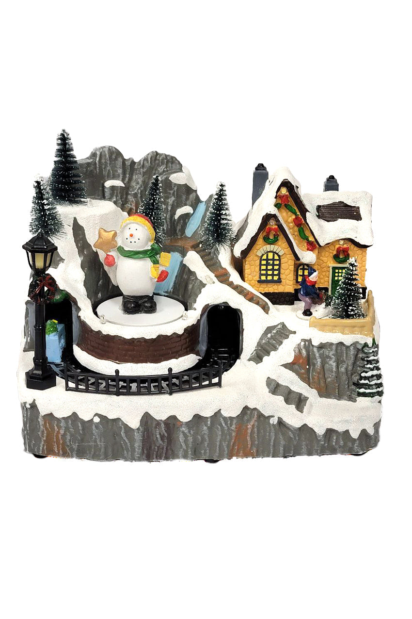 Train Scene with Snowman Christmas Village Miniature by Wizardi F07N5-11C
