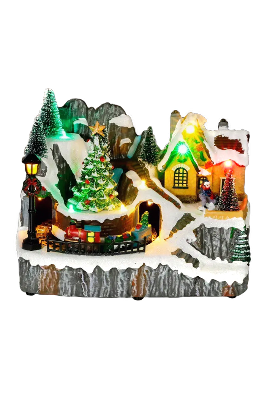 Train Scene with Tree Christmas Village Miniature by Wizardi F07N5-11D