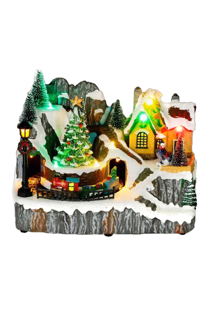 Train Scene with Tree Christmas Village Miniature by Wizardi F07N5-11D