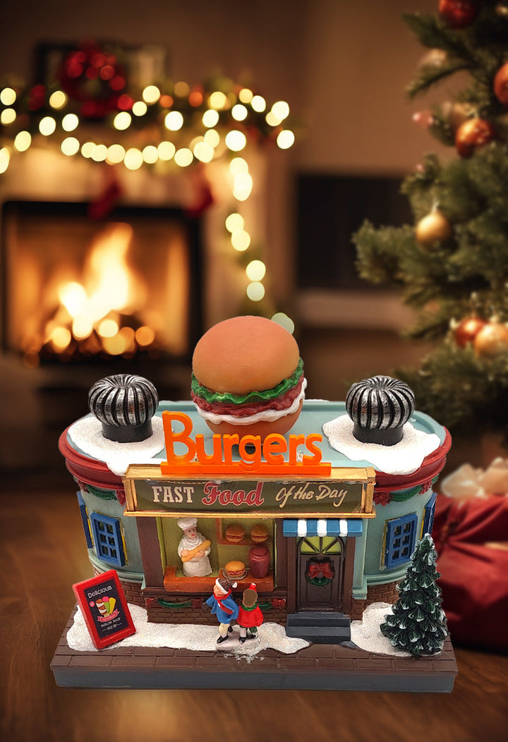 Holiday Burger Shop Christmas Village Miniature by Wizardi F07N5-9