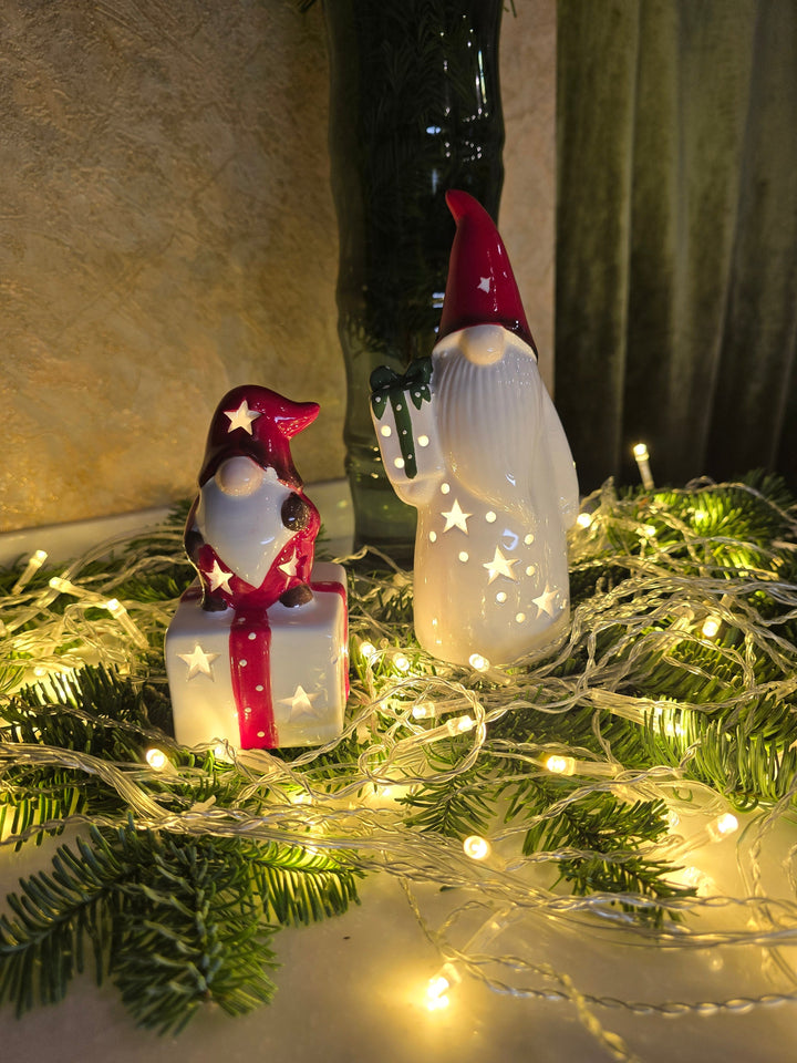 Gnome with Gift Christmas Ceramic Ornament by Wizardi F07N7-2