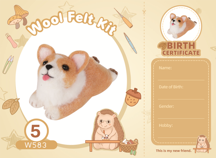 Corgi Needle Felting Kit. Wizardi DIY Wool Craft Kit F07N8-W551-N5