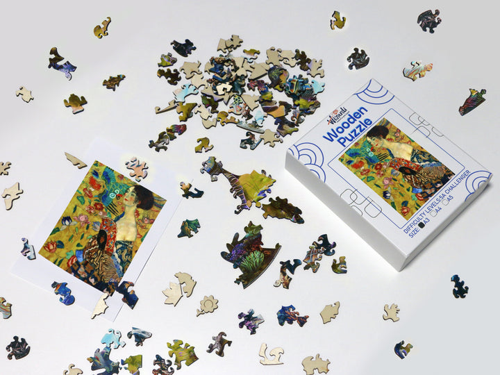 Lady with a Fan after Gustav Klimt - Jigsaw Wooden Puzzle by Wizardi F07N9-10