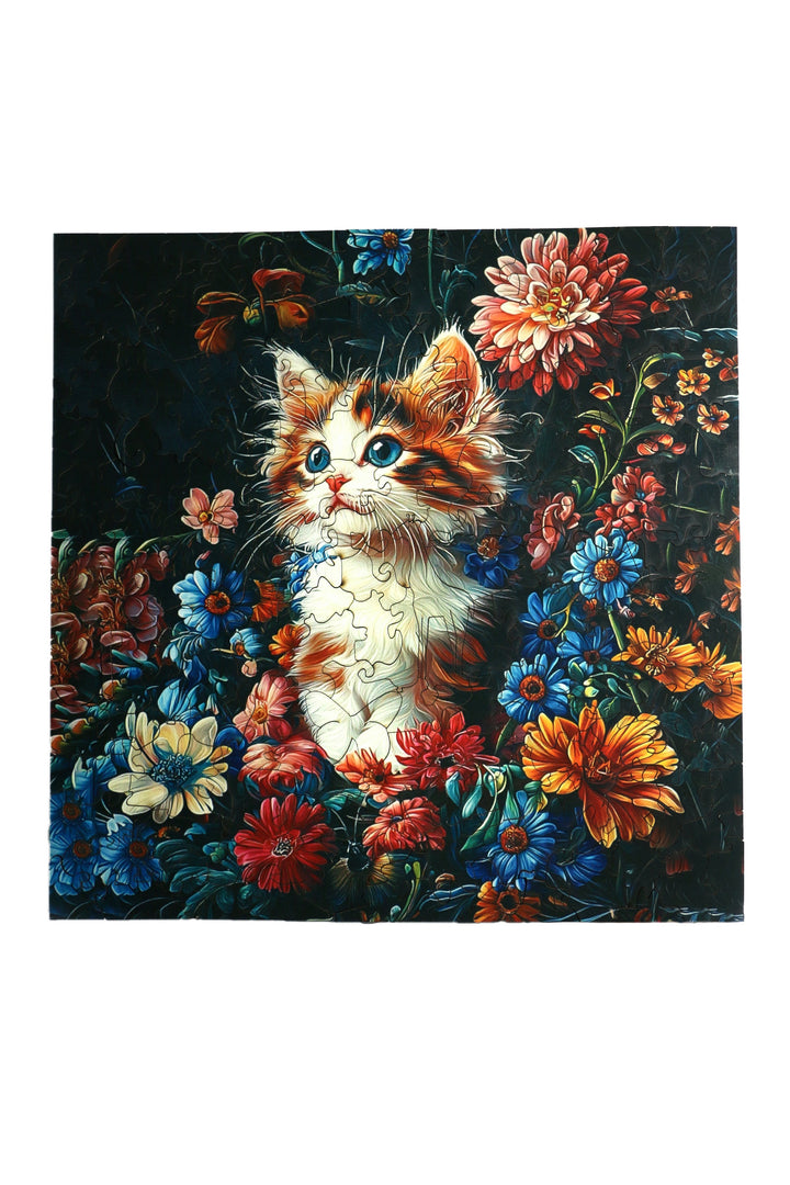 Cat in Flowers - Jigsaw Wooden Puzzle by Wizardi F07N9-16