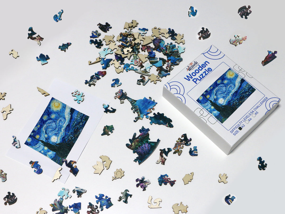 Starry Night after Van Gogh - Jigsaw Wooden Puzzle by Wizardi F07N9-1
