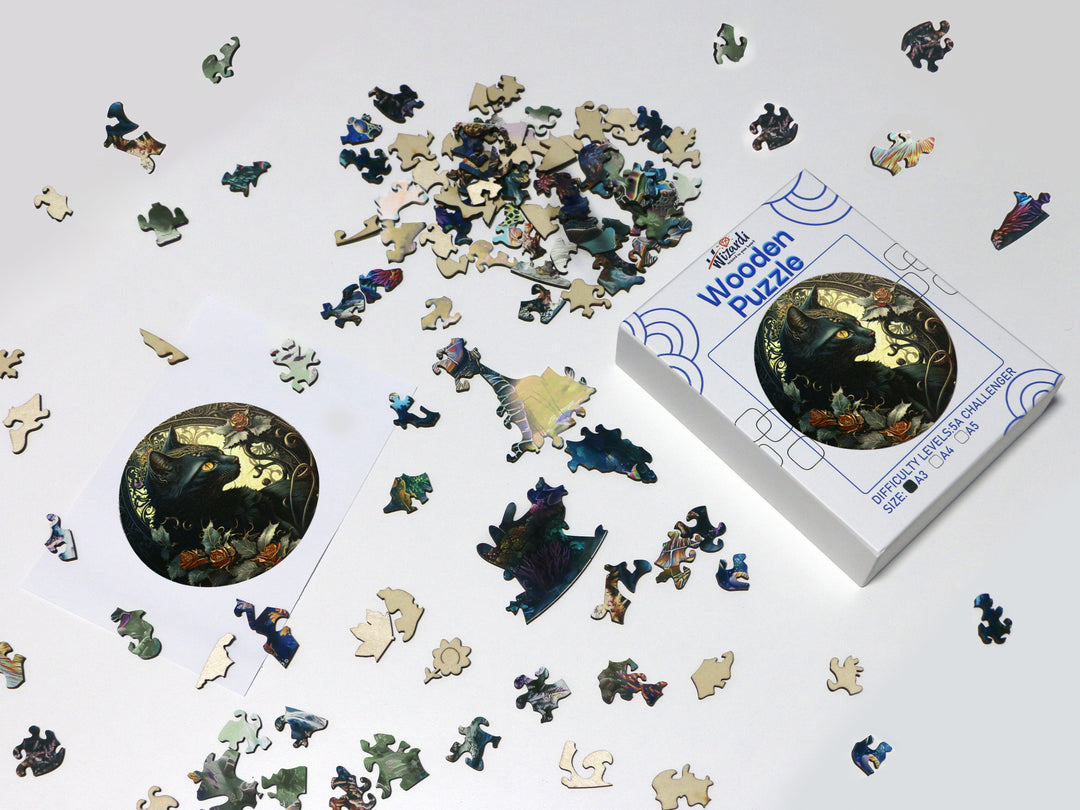Black Cat - Jigsaw Wooden Puzzle by Wizardi F07N9-30