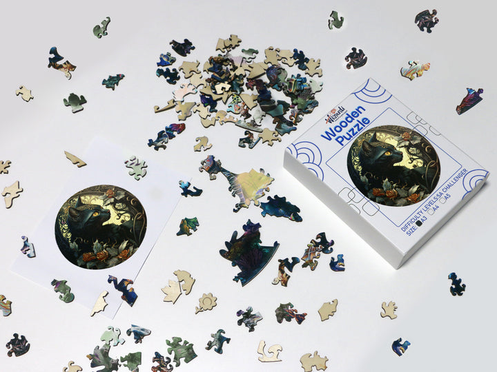 Black Cat - Jigsaw Wooden Puzzle by Wizardi F07N9-30