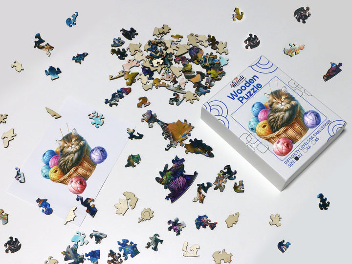 Cat in a Basket - Jigsaw Wooden Puzzle by Wizardi F07N9-36