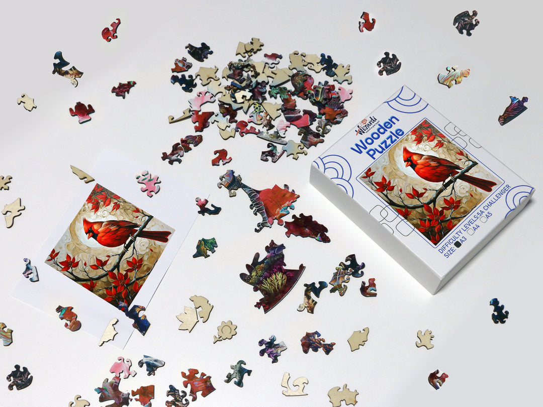Red Finch - Jigsaw Wooden Puzzle by Wizardi F07N9-8