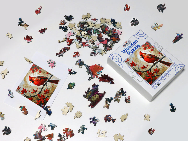 Red Finch - Jigsaw Wooden Puzzle by Wizardi F07N9-8