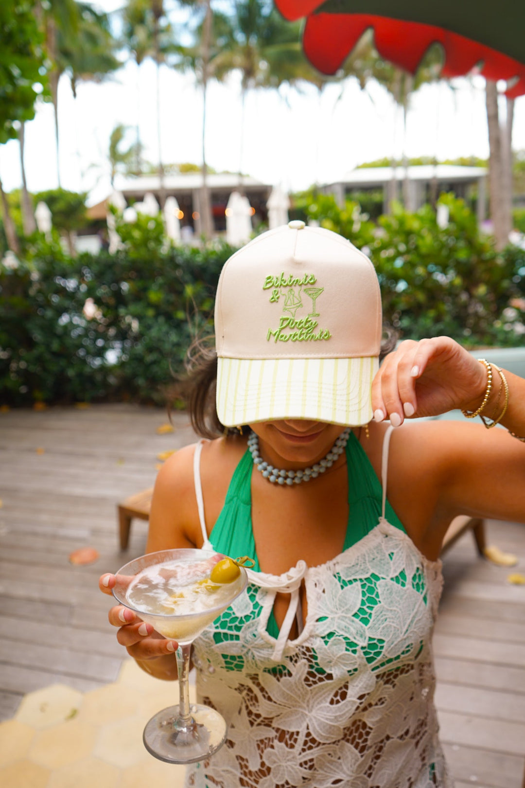 Bikinis & Dirty Martinis - Green Stripe Trucker Hat