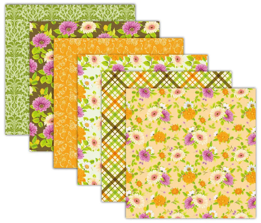 Spring Scrapbook Paper Pack. 12 Sheets of 15.2x15.2cm Heavyweight Paper Pad F07M2-3 AC230901-06