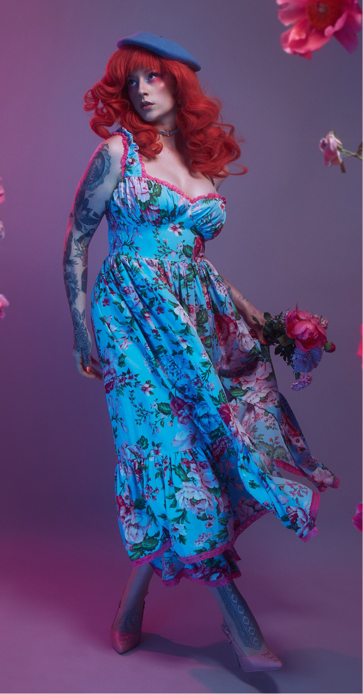 Cosette Maxi Dress in Pink Rose Print