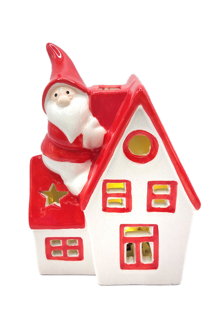 Cottage with Santa Christmas Ceramic Ornament by Wizardi F07N7-6