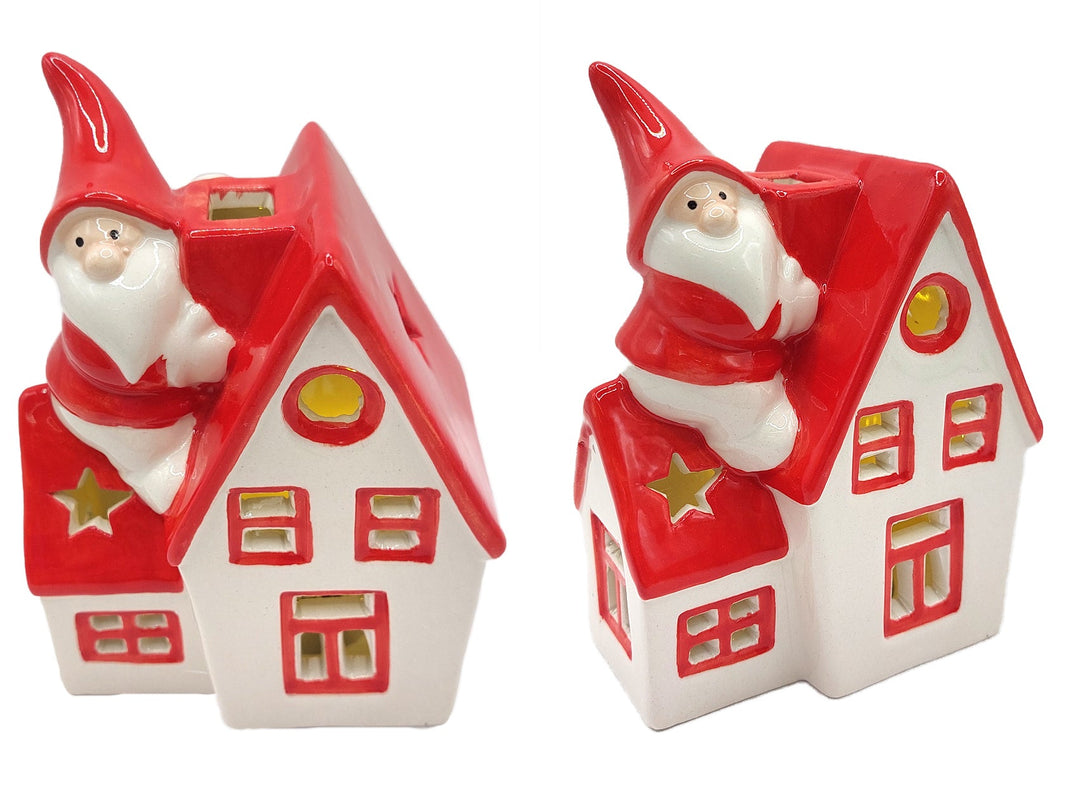Cottage with Santa Christmas Ceramic Ornament by Wizardi F07N7-6