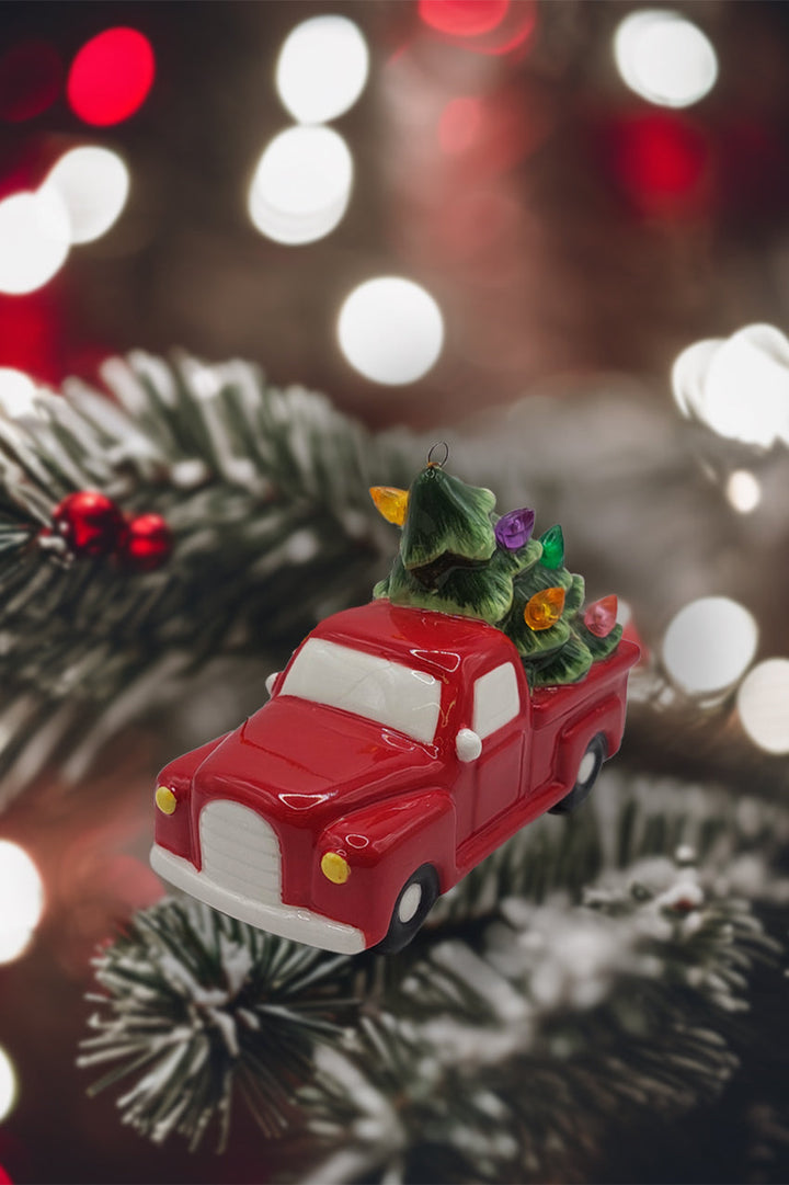 Tree Delivery Truck Christmas Ceramic Ornament by Wizardi F07N7-12