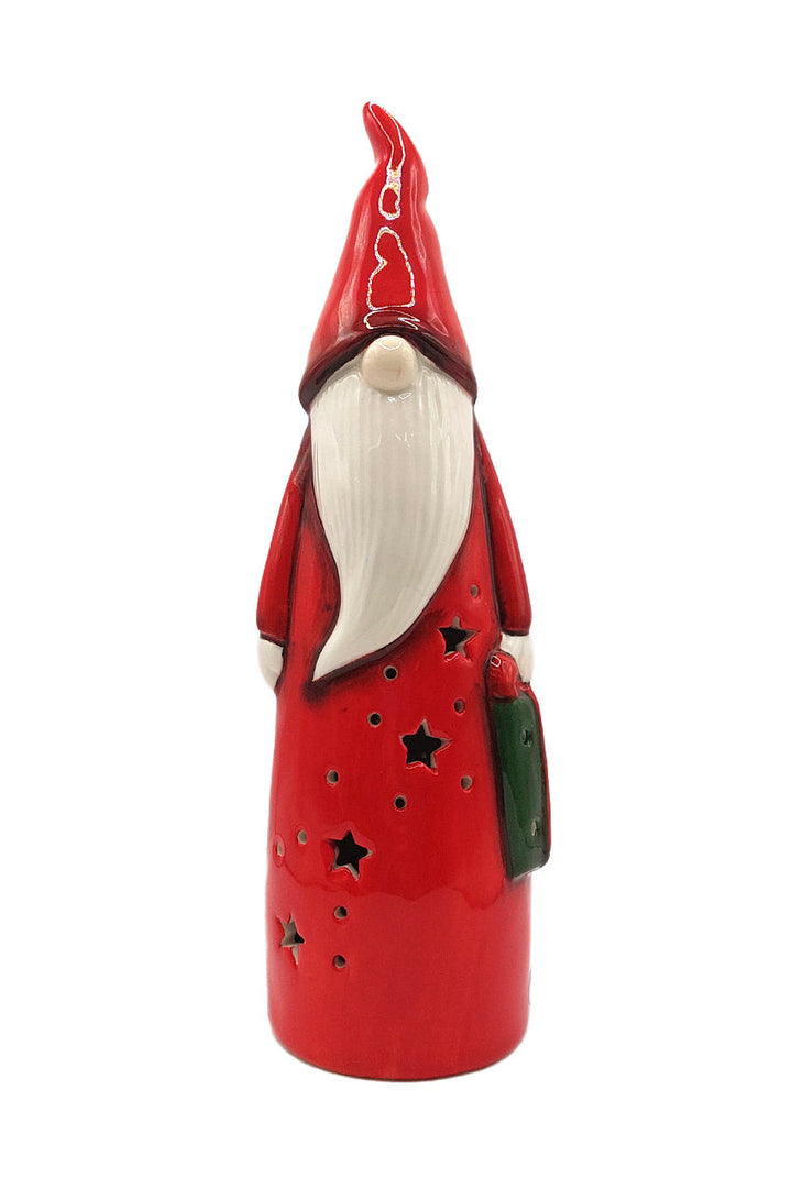 Red Gnome Christmas Ceramic Ornament by Wizardi F07N7-1