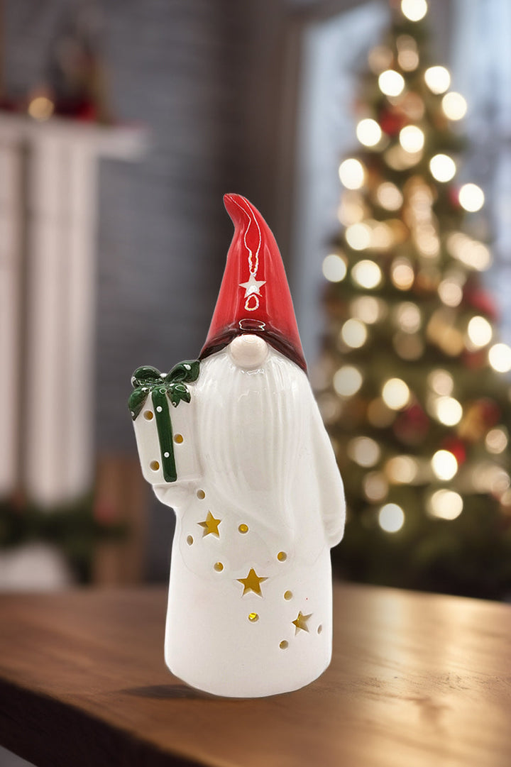 Gnome with Gift Christmas Ceramic Ornament by Wizardi F07N7-2