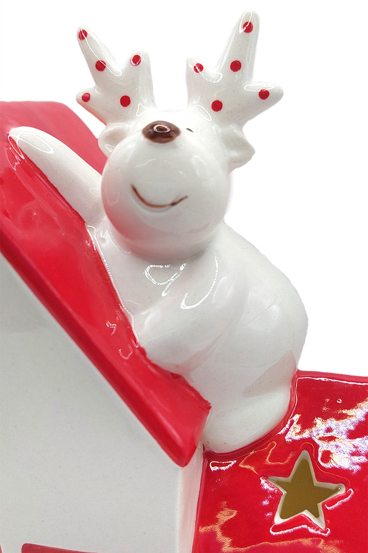 Cottage with Reindeer Christmas Ceramic Ornament by Wizardi F07N7-3