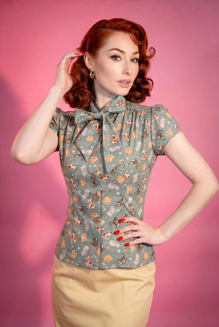 Estelle Blouse - All My Friends are Cats, Silver