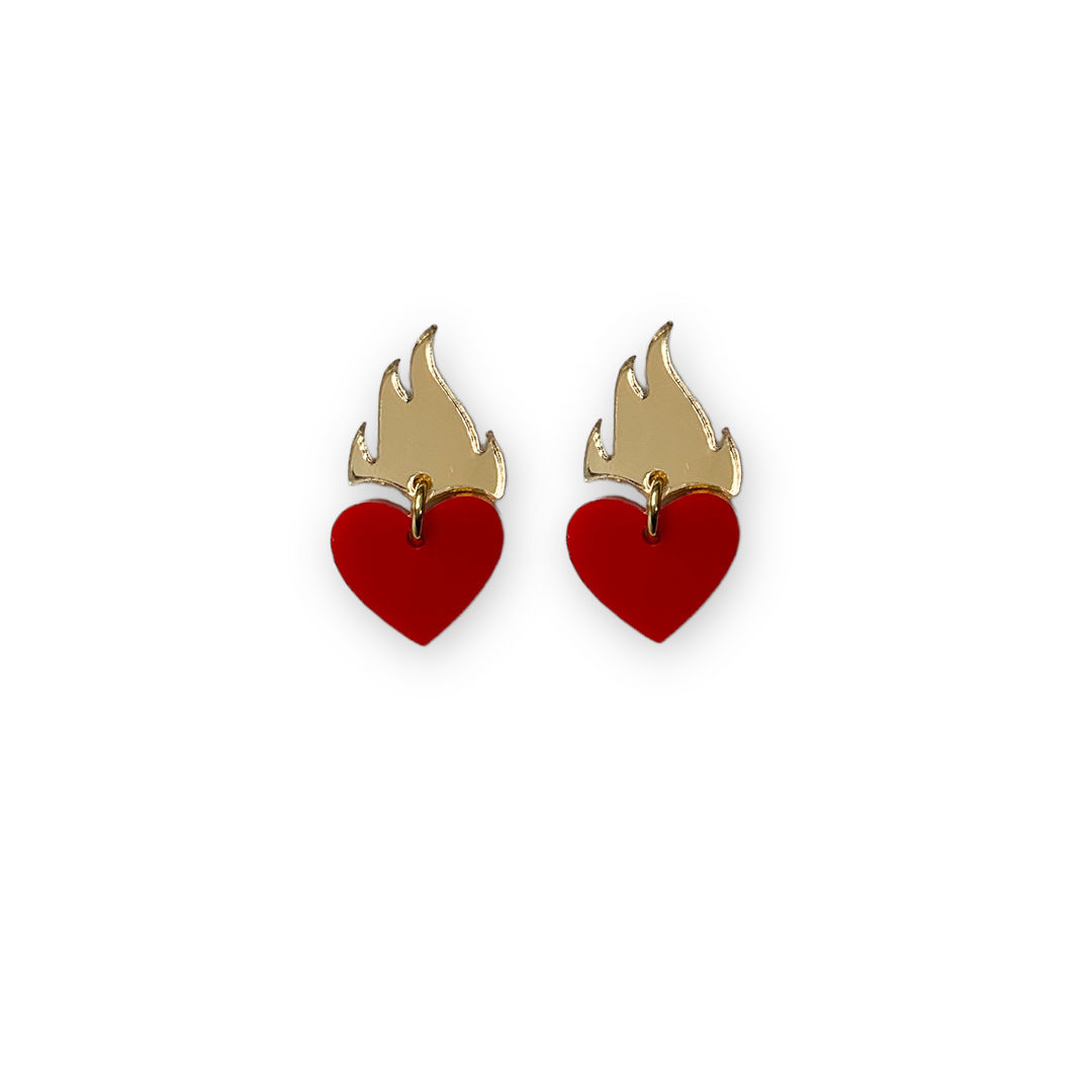 Last Chance! Feeling a Little Heart Burn Earrings in Drop Dead Red