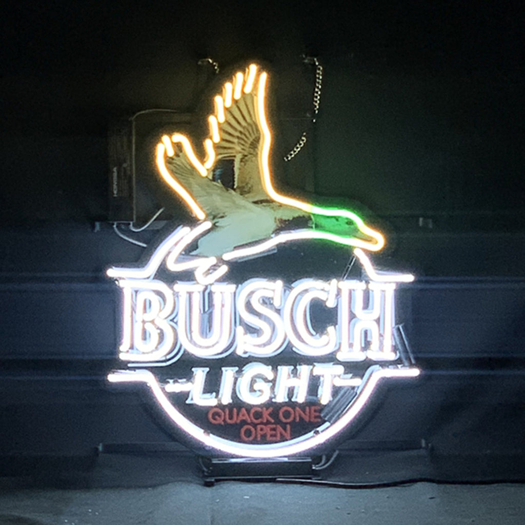 White Busch Light Flying Duck Quack One Open Neon Signs