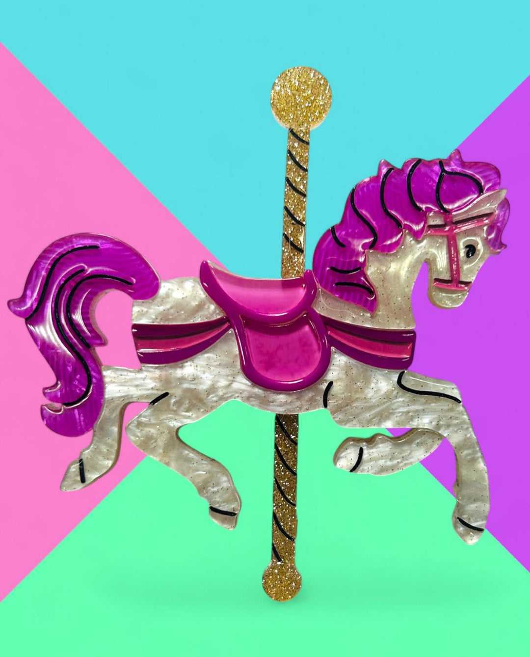 Funfair Carousel Horse Acrylic Brooch by Lipstick & Chrome x Makokot