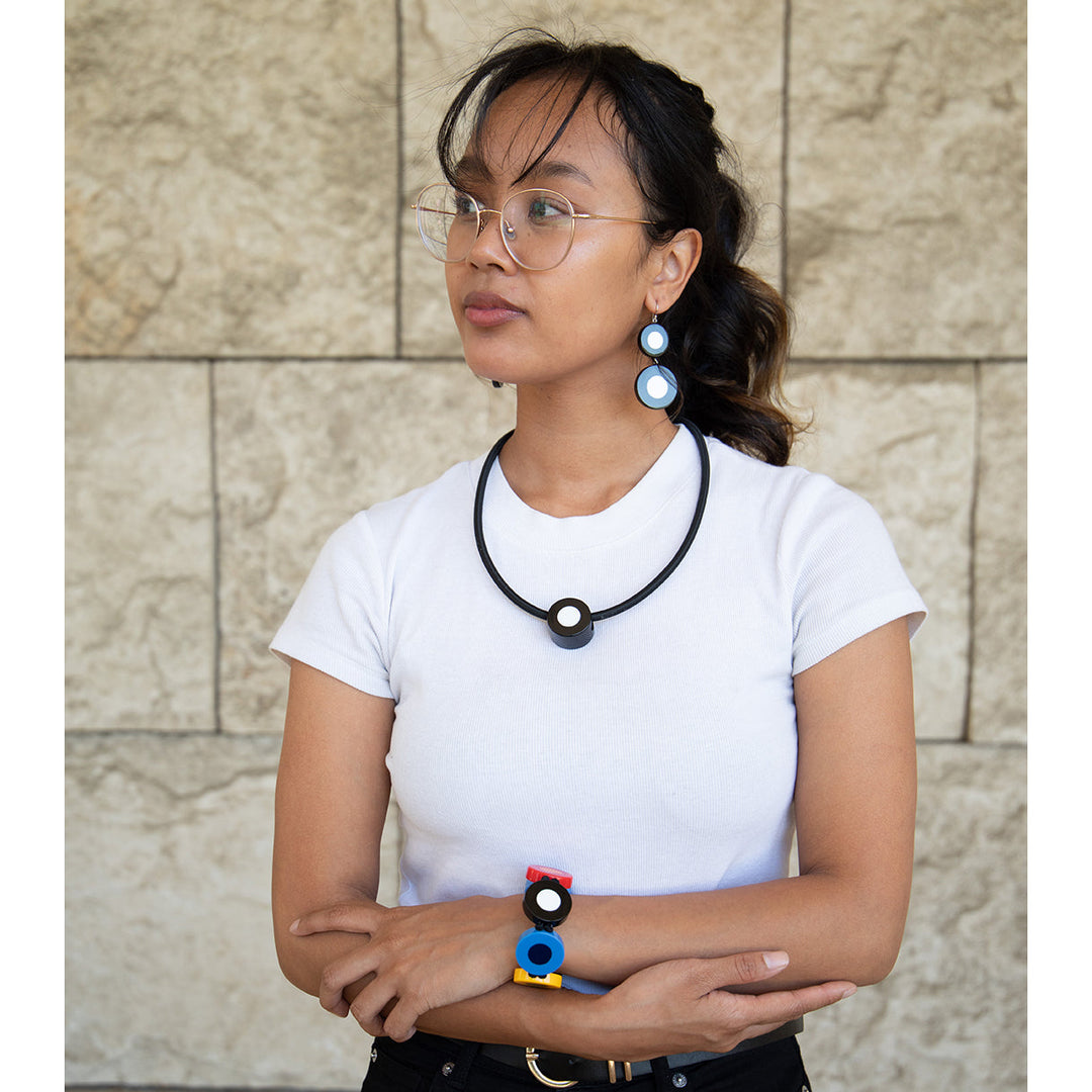 French Dot Pattern Drop Earrings (Black & White)