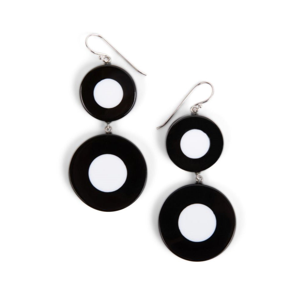 French Dot Pattern Drop Earrings (Black & White)