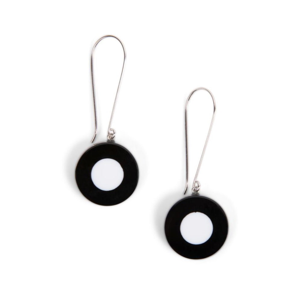French Dot Pattern Long Wire Earrings (Black & White)