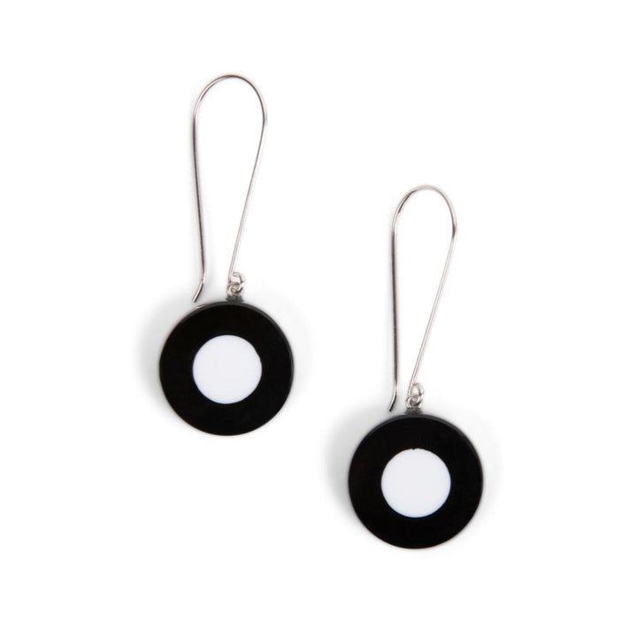 French Dot Pattern Long Wire Earrings (Black & White)