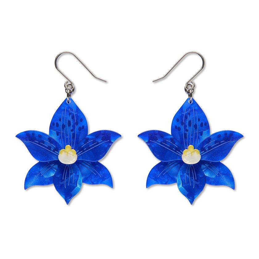 Spotted Sun-Orchid Drop Earrings handcrafted enamel by Erstwilder x Royal Botanic Gardens Victoria – front view