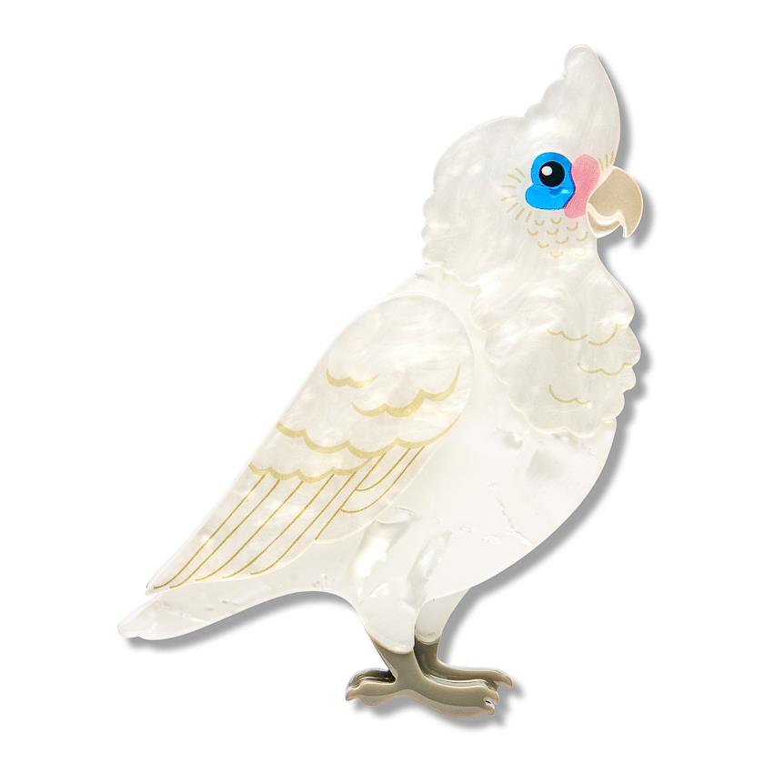 Little Corella Brooch enamel brooch by Erstwilder x Royal Botanic Gardens Victoria – front view