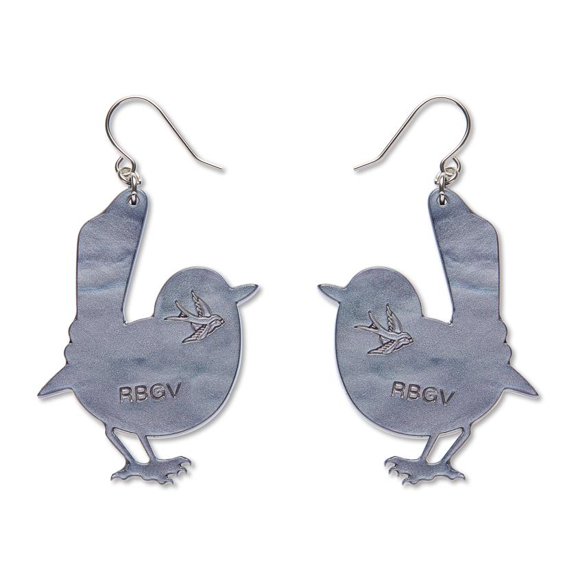 Superb Fairy Wren Drop Earrings reverse showing post and butterfly fastening