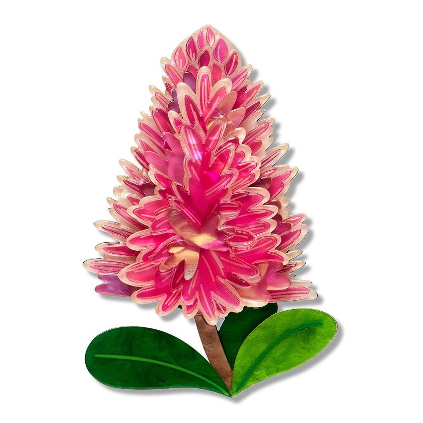 Pink Mulla Mulla Brooch enamel brooch by Erstwilder x Royal Botanic Gardens Victoria – front view