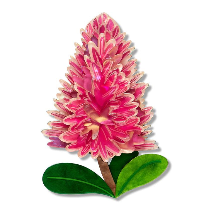 Pink Mulla Mulla Brooch enamel brooch by Erstwilder x Royal Botanic Gardens Victoria – front view