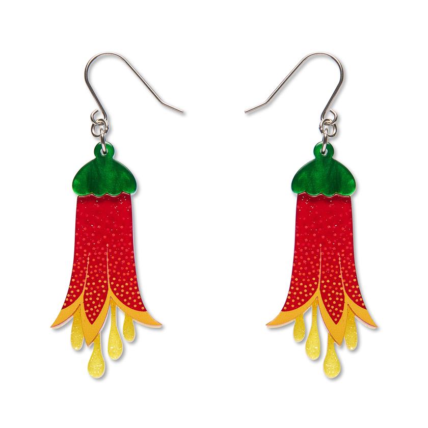 Common Correa Drop Earrings handcrafted enamel by Erstwilder x Royal Botanic Gardens Victoria – front view