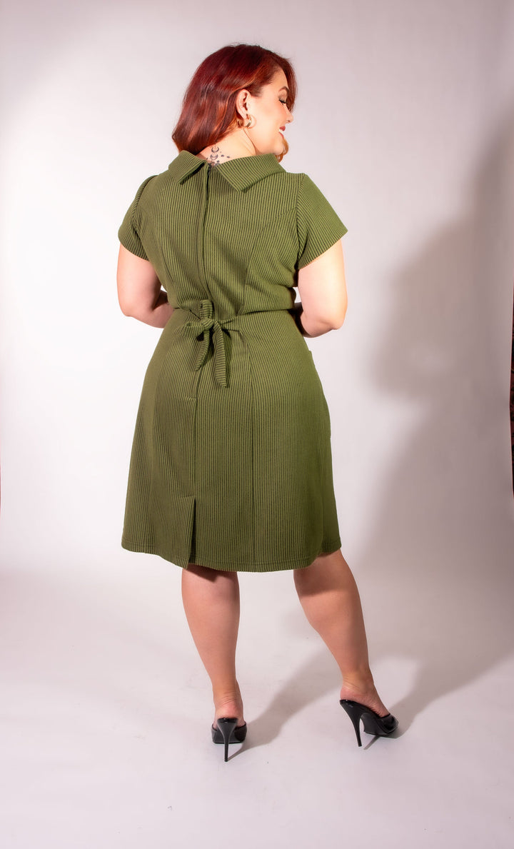 Dominique Dress - Olive, Brushed Rib Knit
