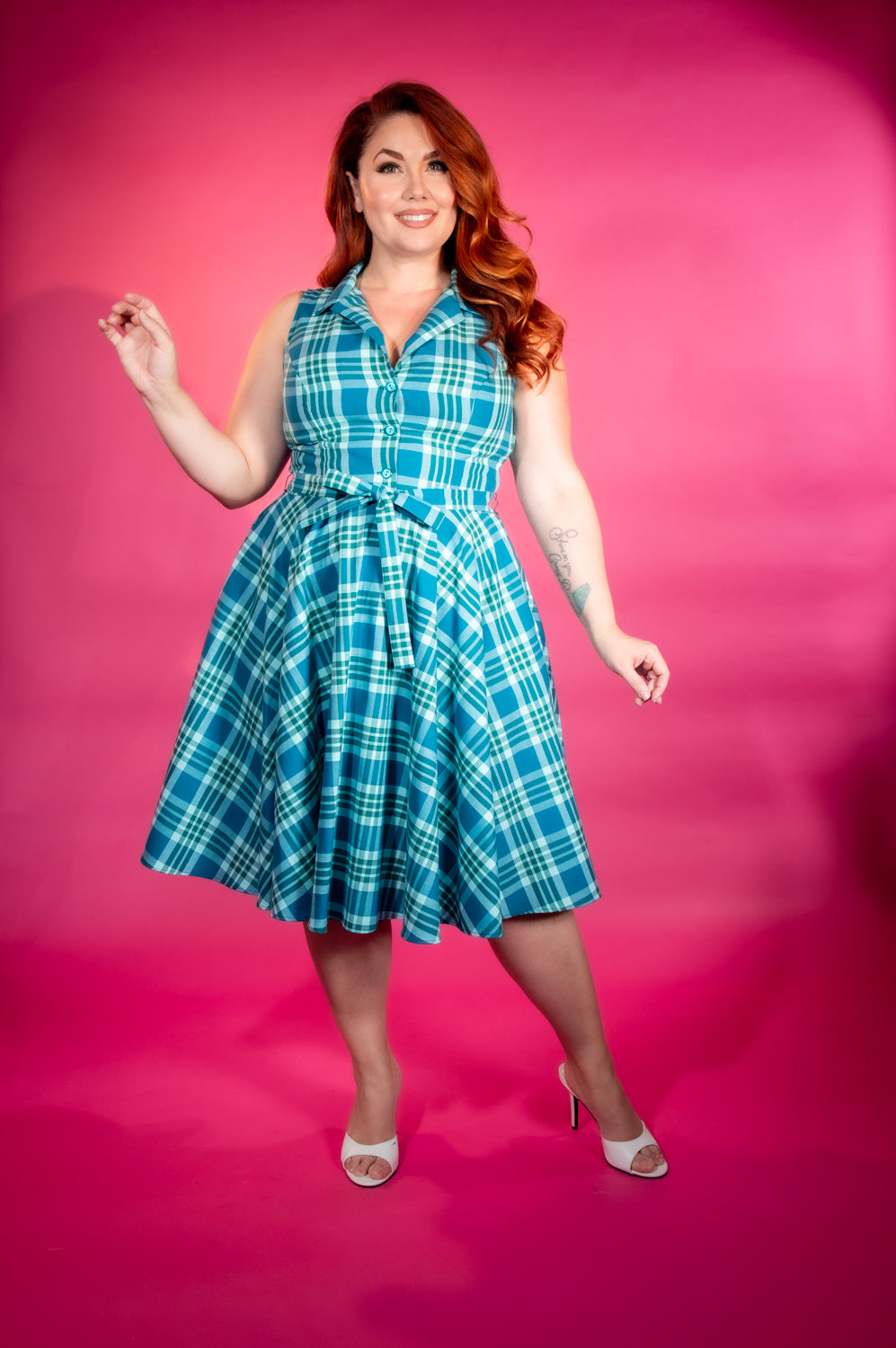 Staci Dress- Teal Plaid