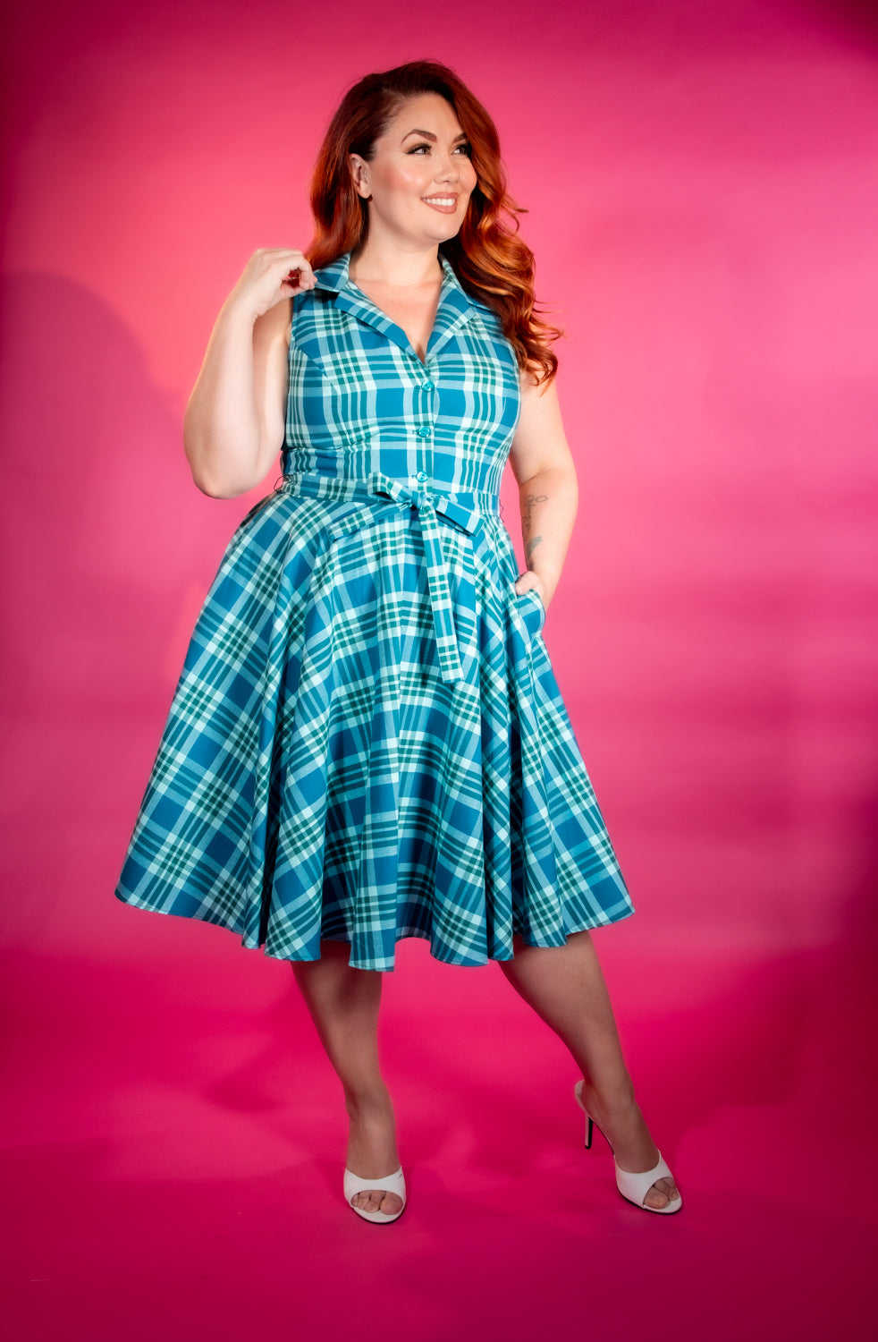 Staci Dress- Teal Plaid
