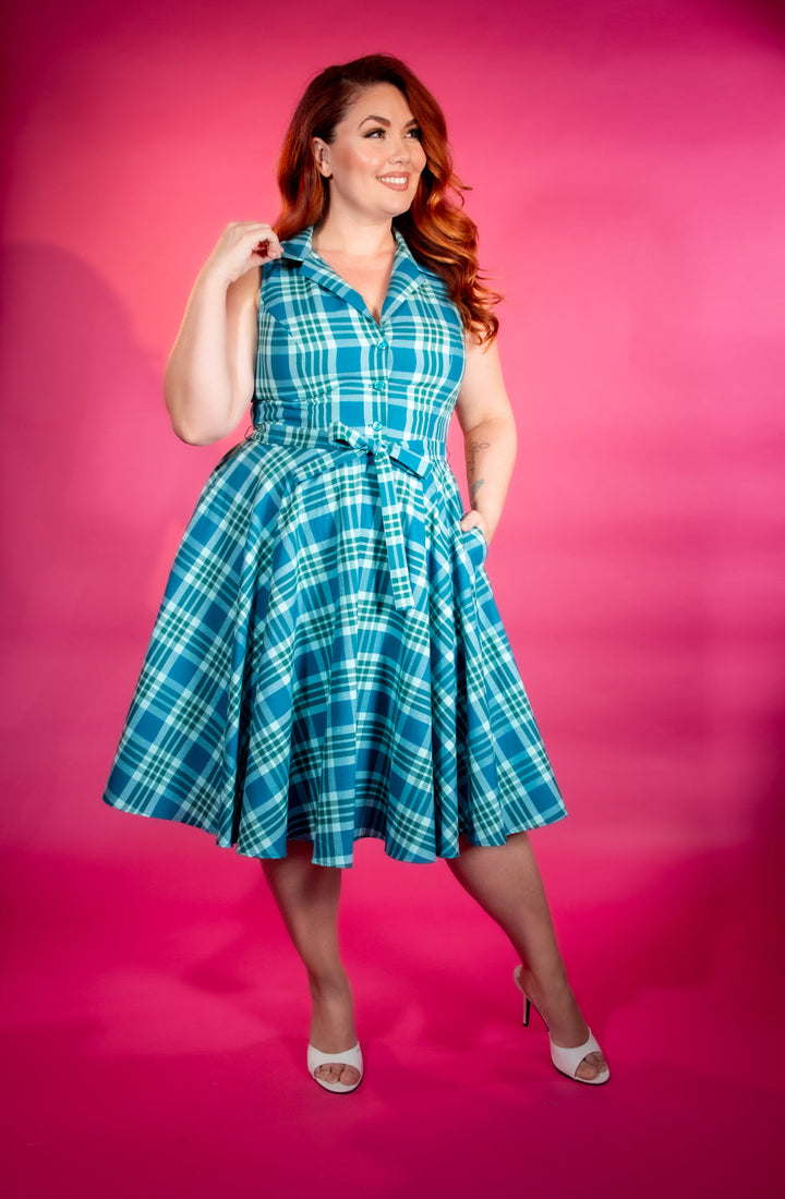 Staci Dress- Teal Plaid