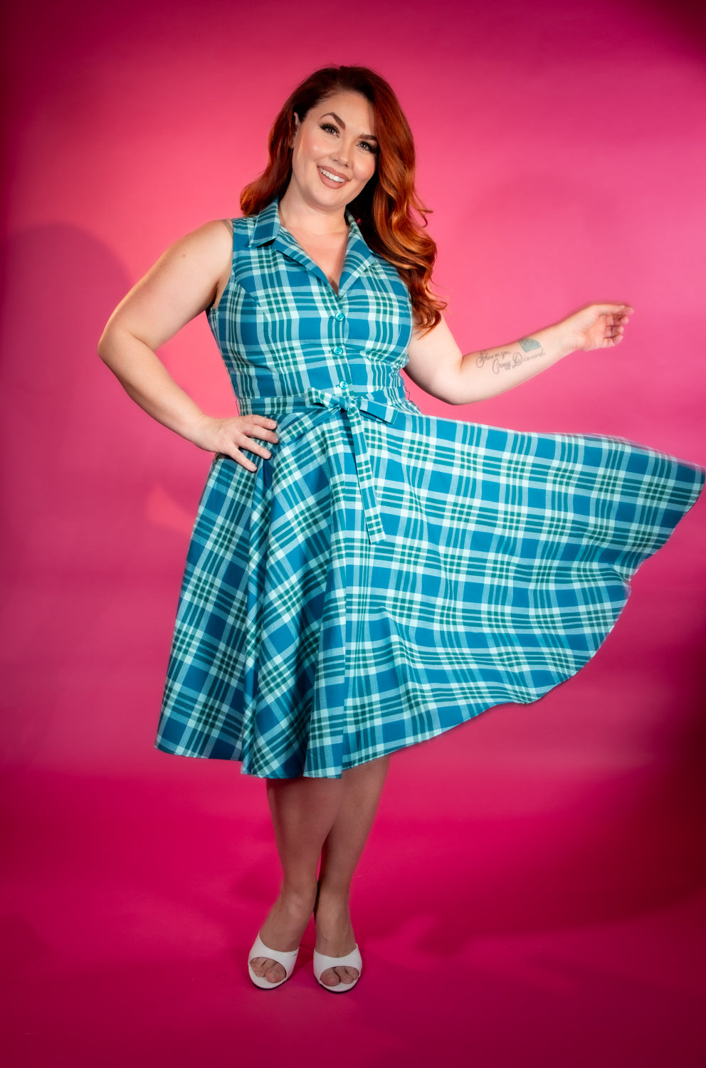 Staci Dress- Teal Plaid